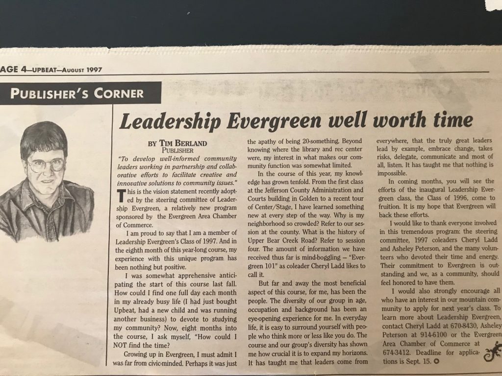 Leadership Evergreen well worth time August 1997 article